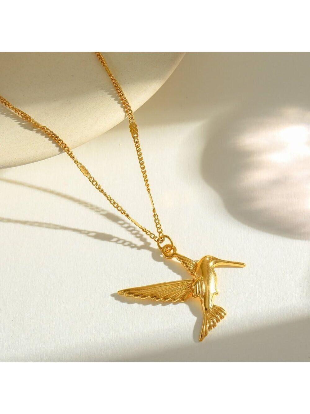18K Gold Plated Hummingbird Necklace | Waterproof, Tarnish Proof Stainless Steel